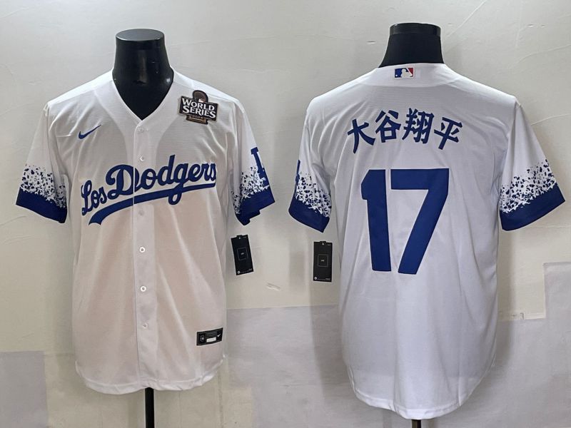 Men Los Angeles Dodgers #17 Ohtani White blue City Edition Nike MLB Jersey style 4->los angeles dodgers->MLB Jersey
